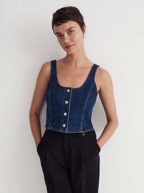 Madewell Denim Seamed Vest Top in Demoss Wash
